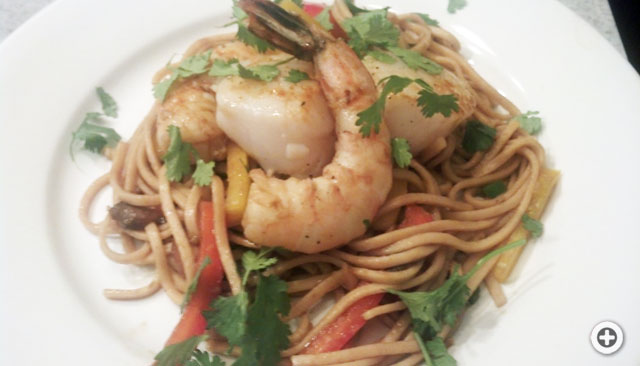 Local South Carolina Shrimp and Scallops with Udon Noodles