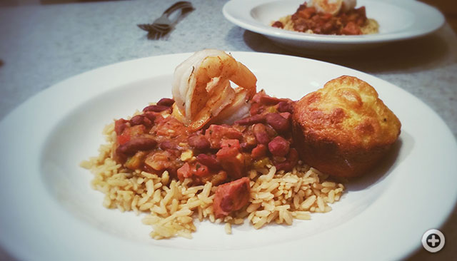 Cajun Red Beans and Rice with Pepper-jack Cornbread