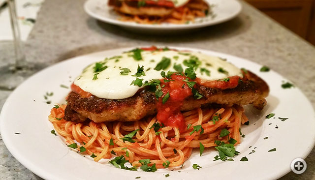 Chicken Parmesan with Arrabiata and Spaghetti Rigati