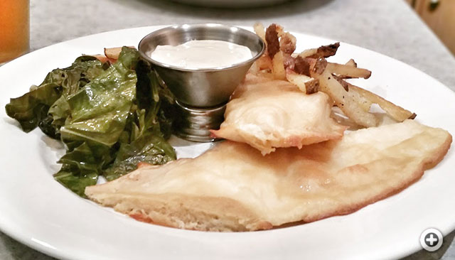 Healthy Baked Fish and Chips, Vinegar Braised Greens and Tartar Sauce