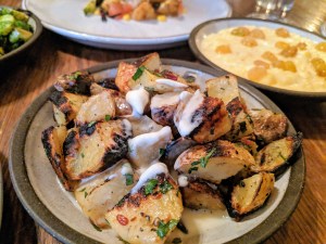 Potatoes, Crema, Ham Dust