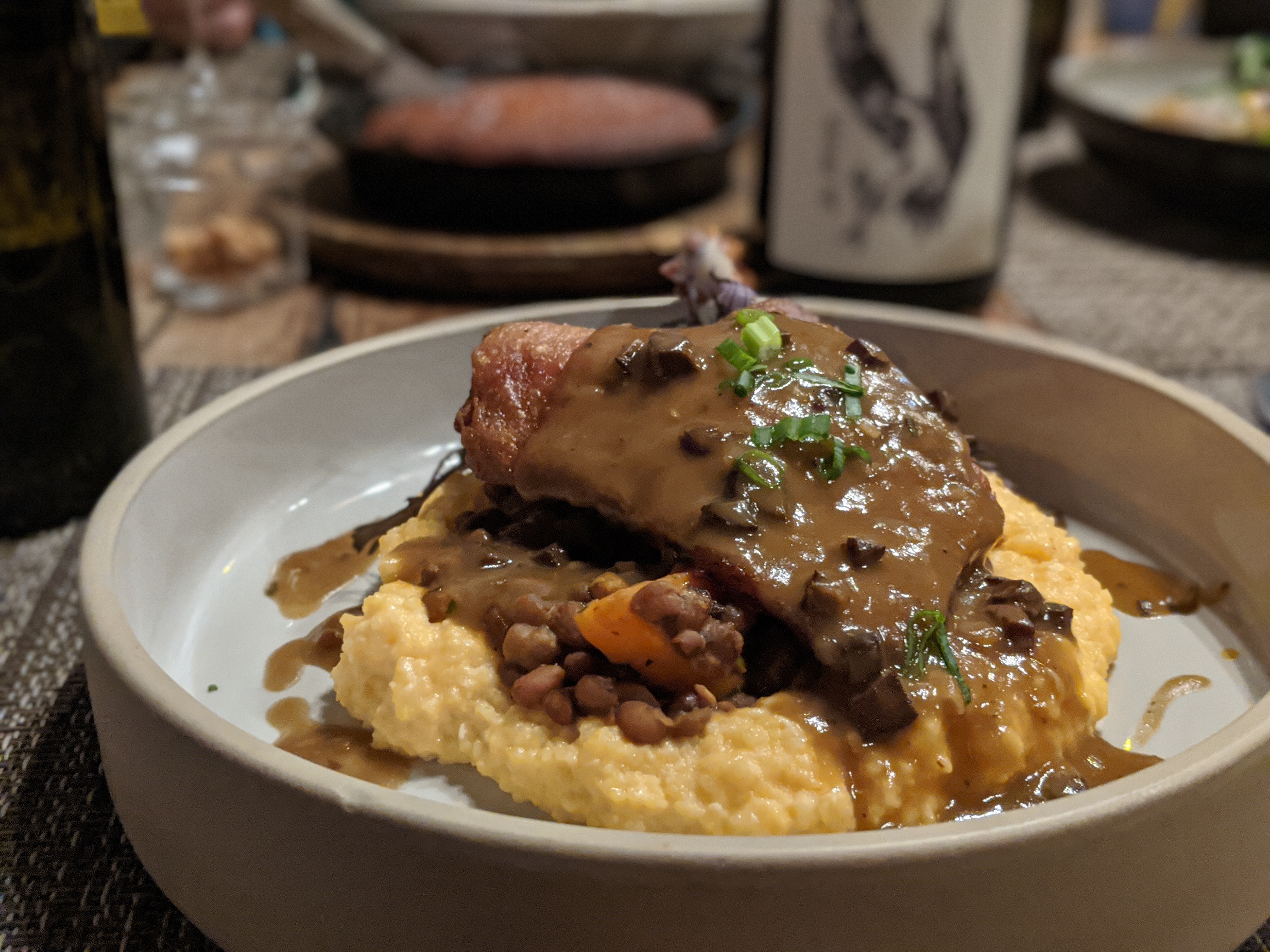 VA Duck Leg, Grilled Sweet Potato, Sea Island Red Peas, Hurricane Creek Grits, Red-Eye Gravy