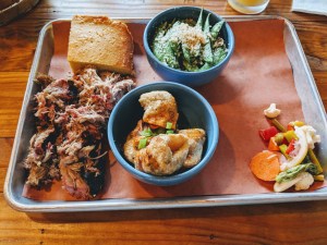 Pulled pork, collard wontons and snap peas - May 17, 2018