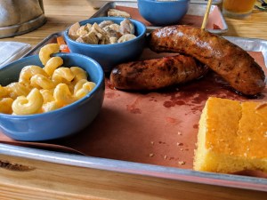 Smoked sausage, potato salad and mac-n-cheese with cornbread - June 14 2018