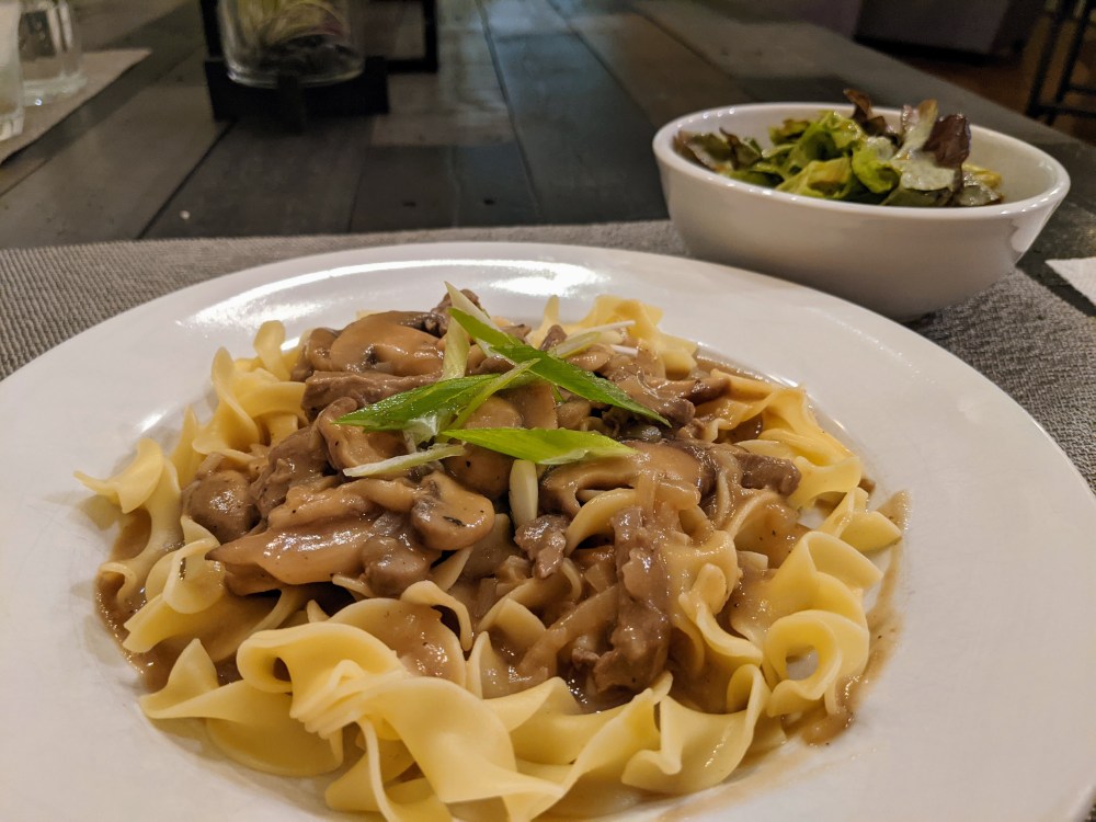 Beef Stroganoff with Leftover Standing Rib Roast + Side Salad with Russian Dressing