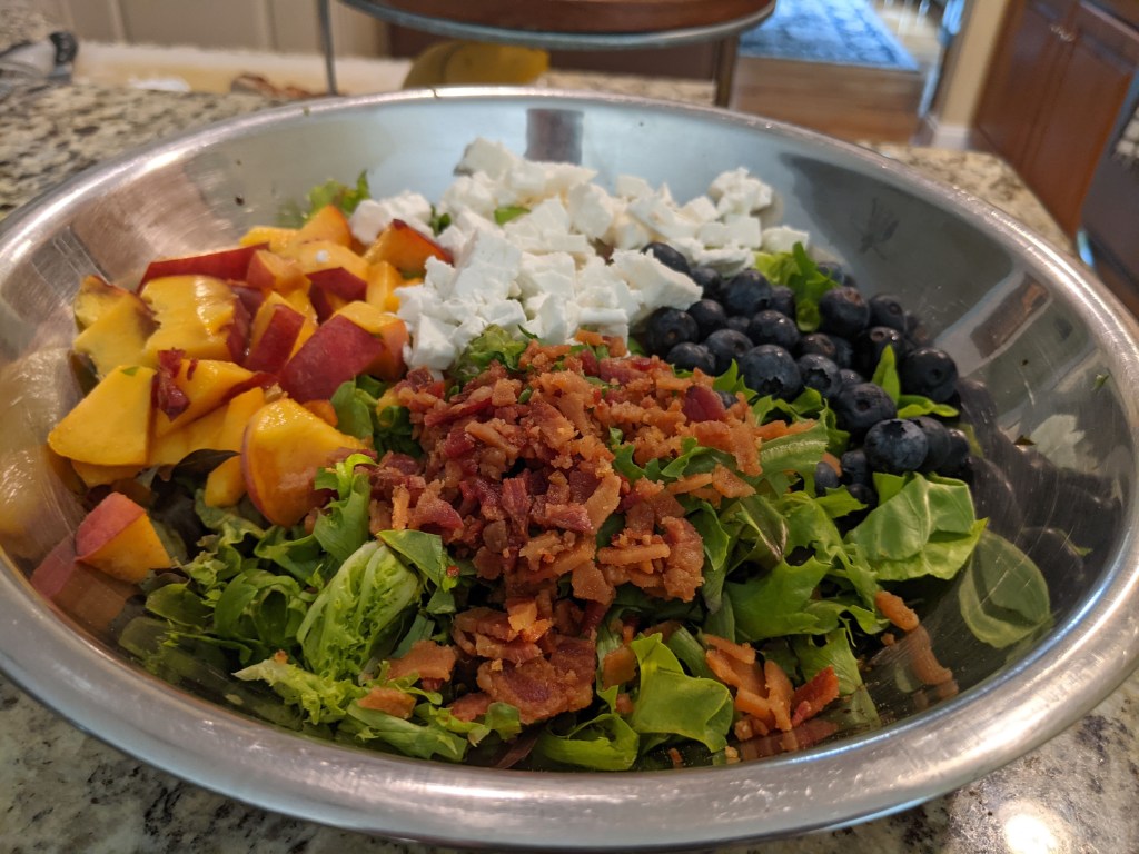Peach, Blueberry, Feta and Bacon Salad with Basil Balsamic Vinaigrette - portfolio