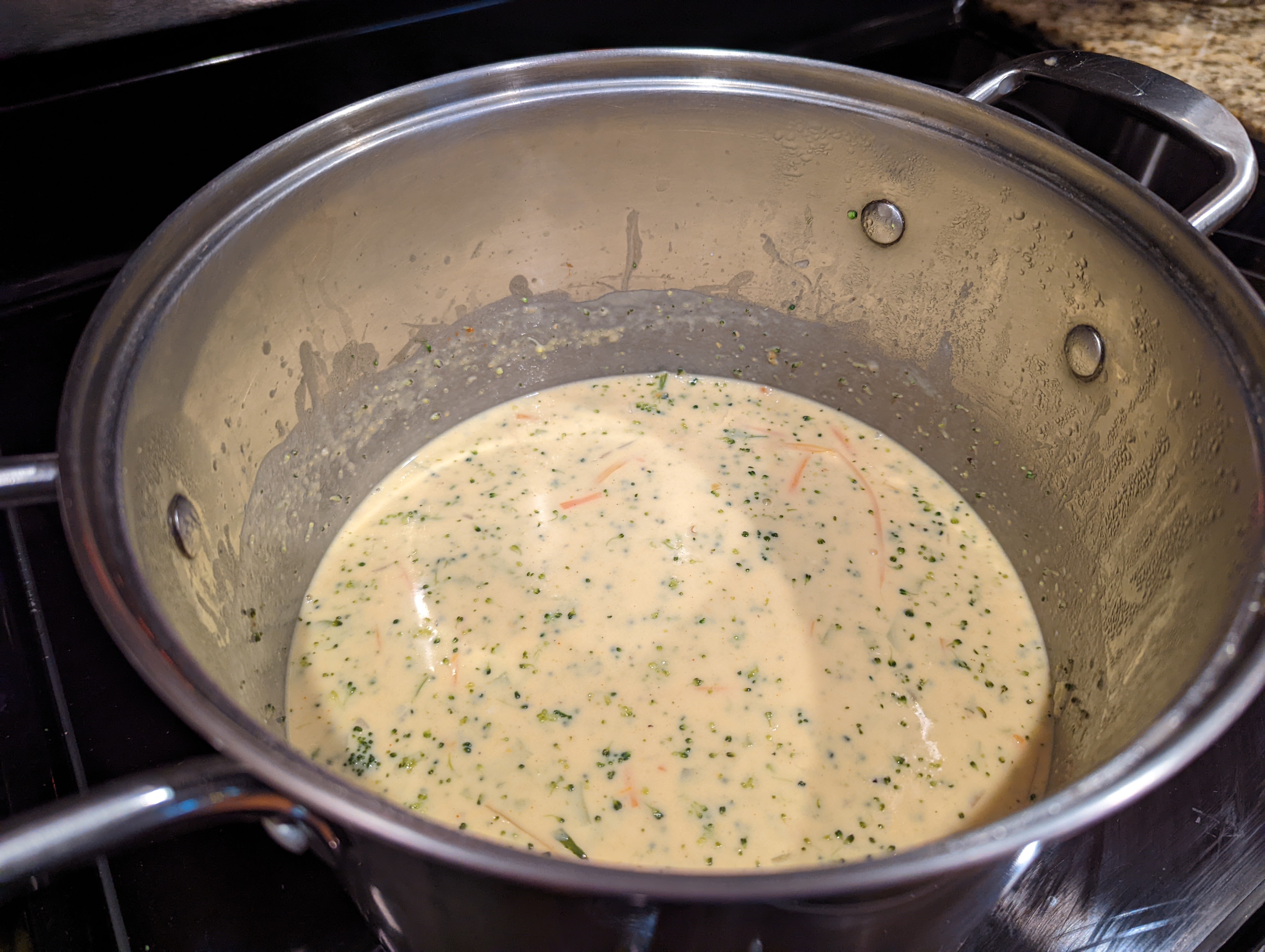 Healthy-ish Broccoli Cheddar Cheese Soup cooking away