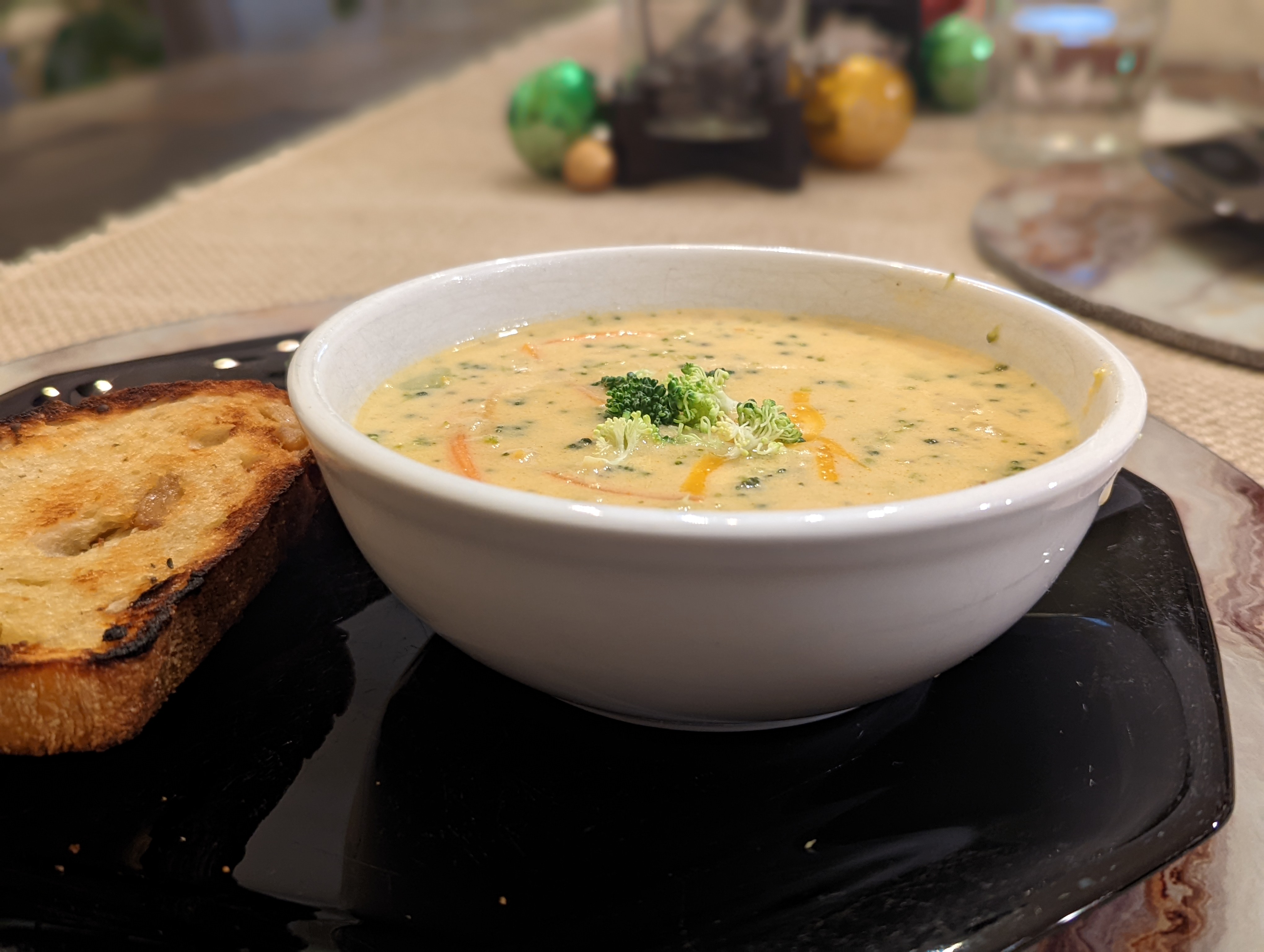 Healthy-ish Broccoli Cheddar Cheese Soup with Charred Bread