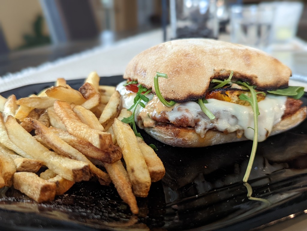 Italian Burger with Charred Heirloom Tomato and Roasted Red Pepper Aioli