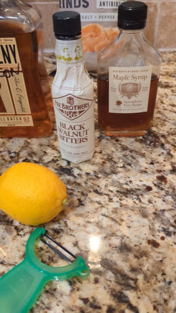 Black Walnut Bitters and Bourbon Barrel Aged Maple Syrup