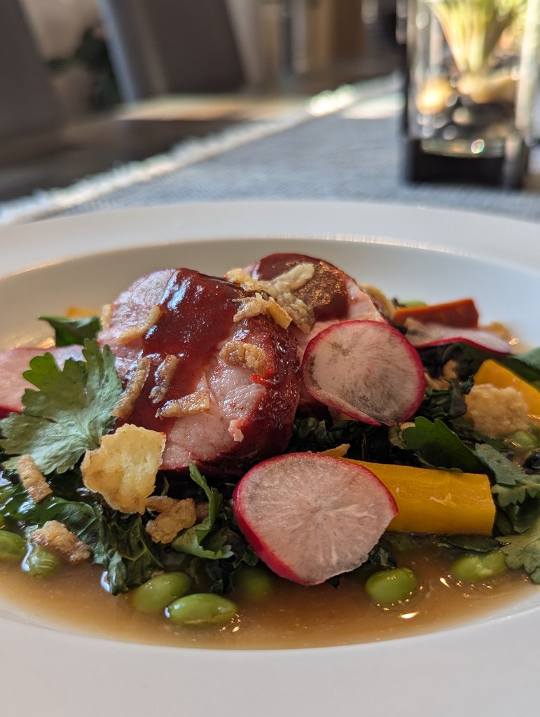 Red Porkloin, Roasted Edamame, Pickled Veg portrait