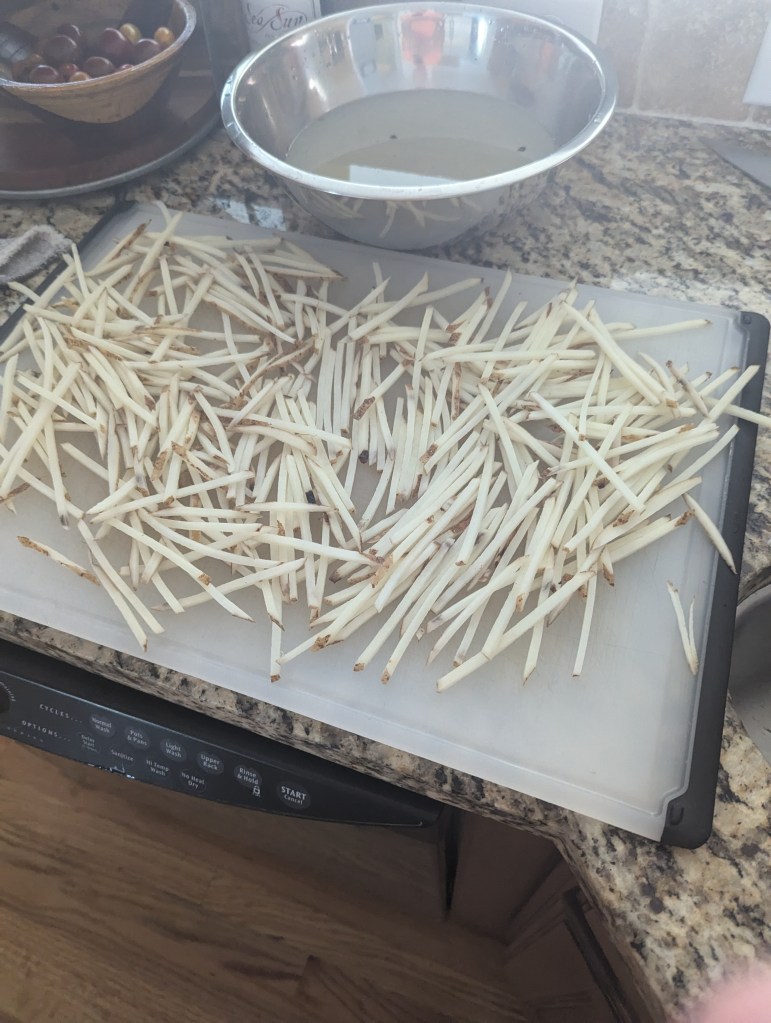 Skinny Fries, soaked and dried.