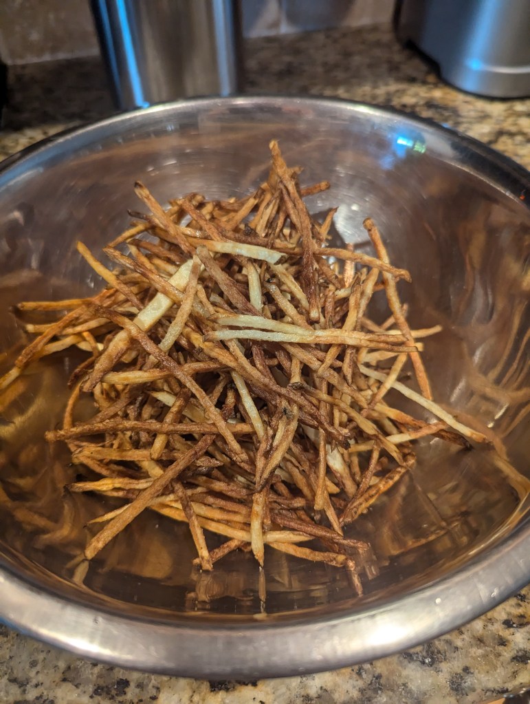 First batch of Duck Fat Skinny Fries with Truffle Sea Salt.