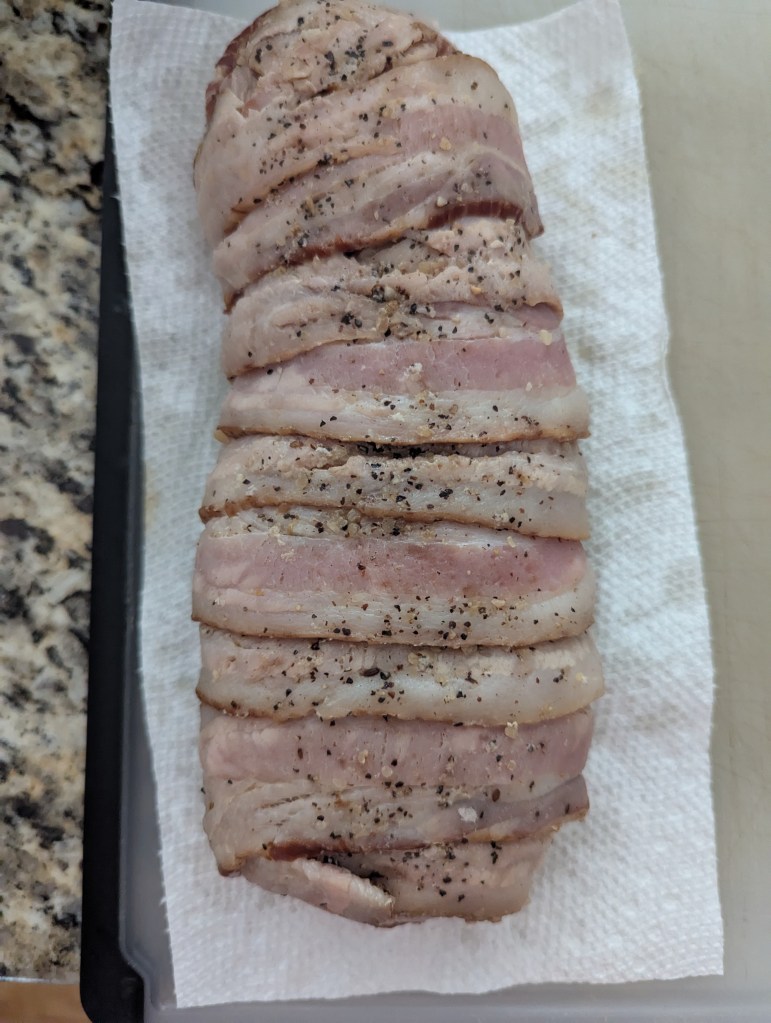 Sous Vide Bacon Wrapped Pork Tenderloin - before sear