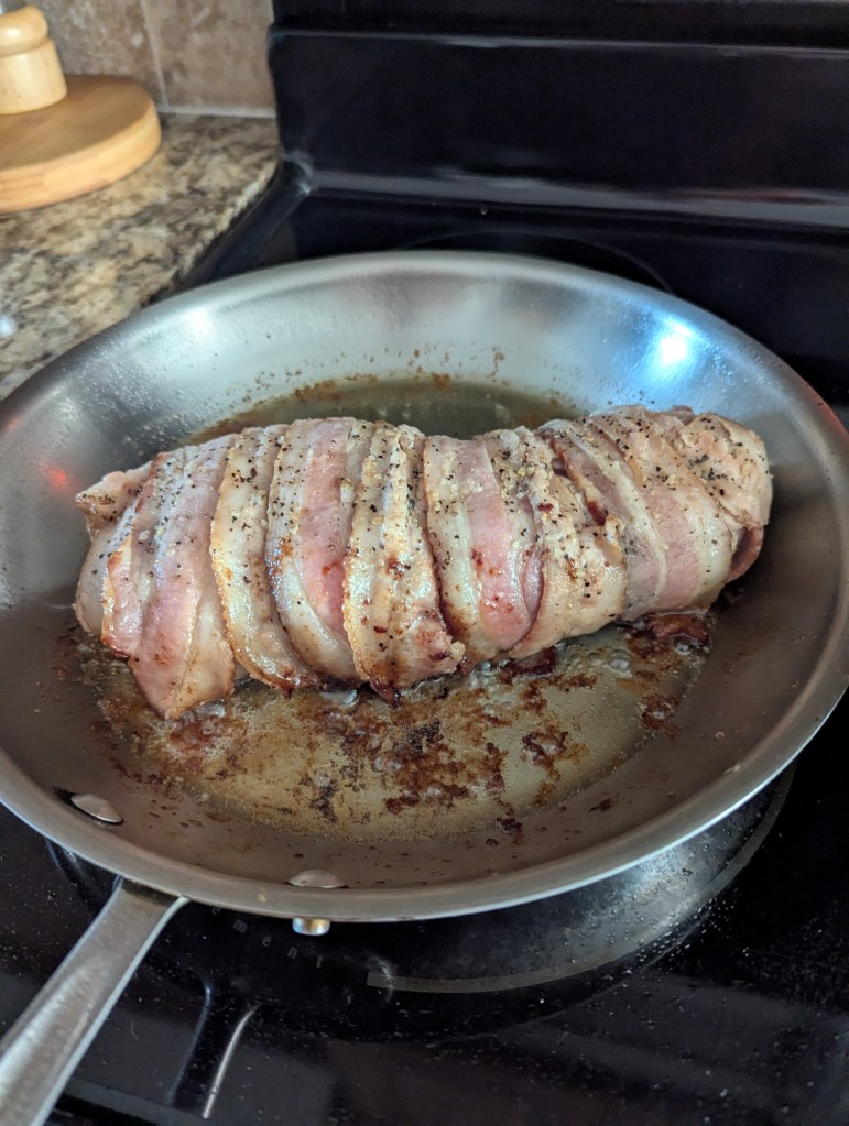 Sous Vide Bacon Wrapped Pork Tenderloin - Searing