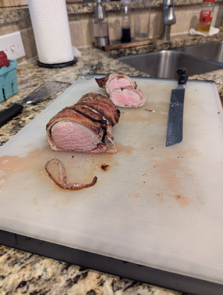 Sous Vide Bacon Wrapped Pork Tenderloin Sliced