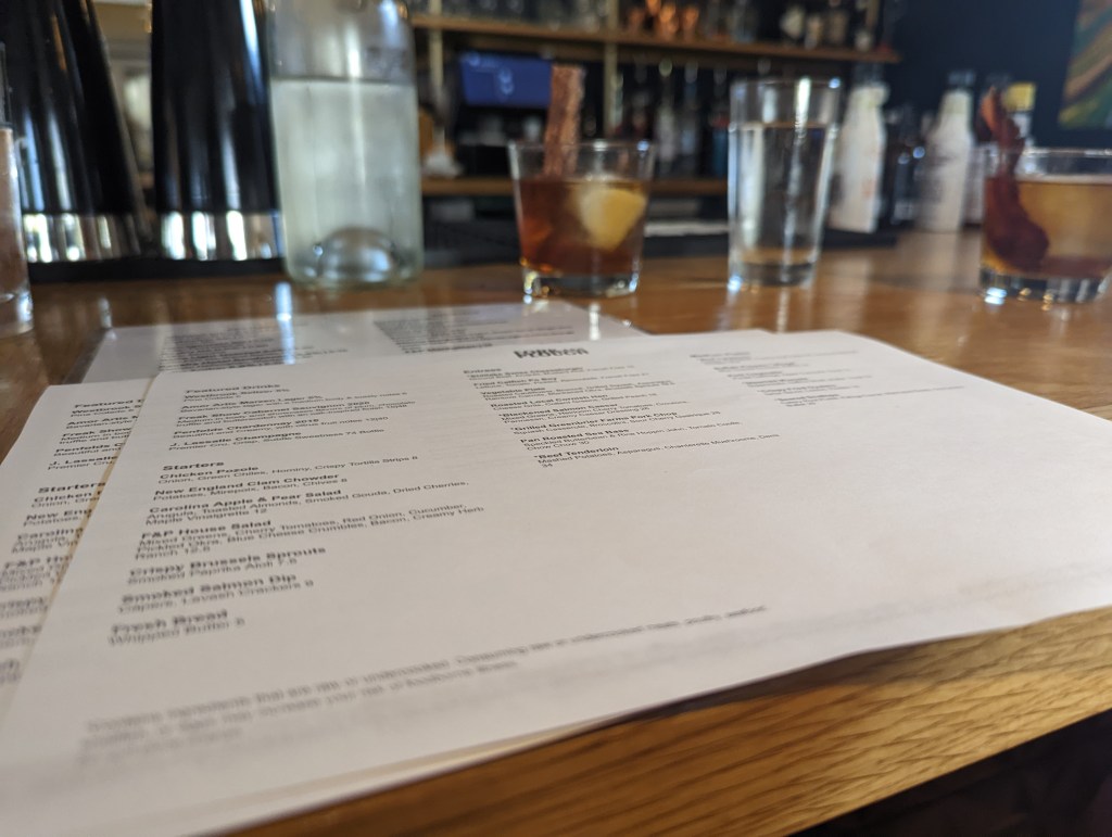 Dinner Menu at the Bar - Fork & Plough