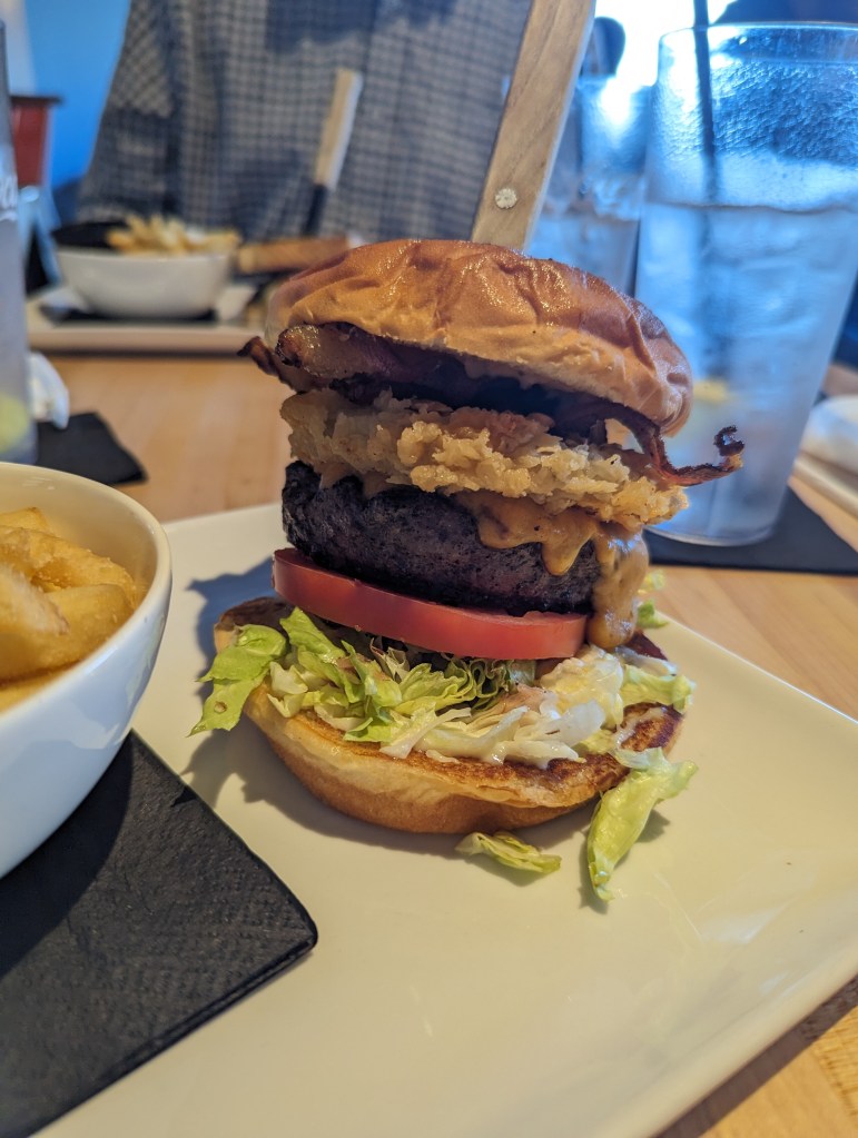 Dinner Special - Bacon, Fried Green Tomato Burger with Fries
