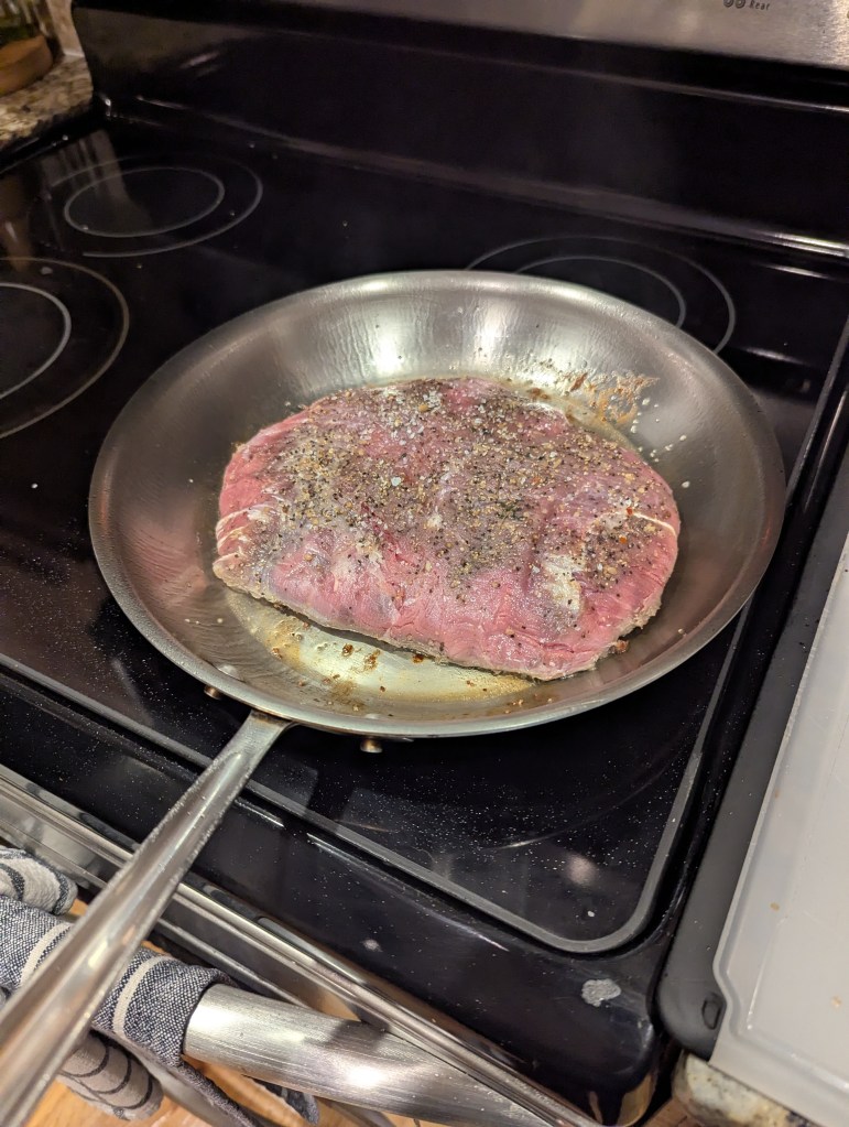Flank Steak searing after sous vide