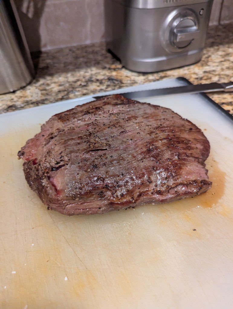 Flank Steak searing after sous vide and searing