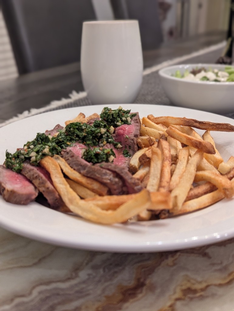 Sous Vide Flank Steak Frites with Chimichurri - Portrait