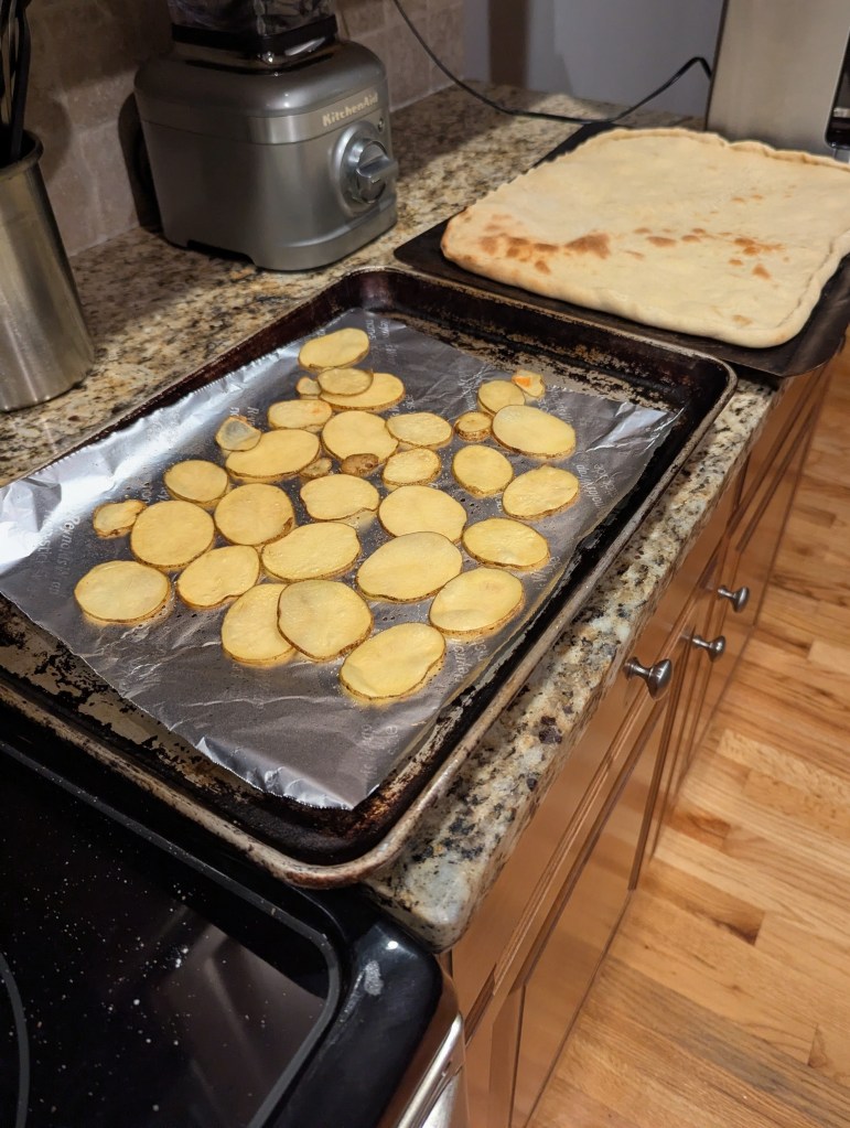Pre roasted potatoes and pizza dough