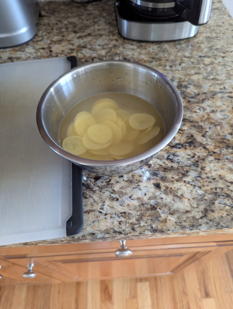 Thin sliced potatoes